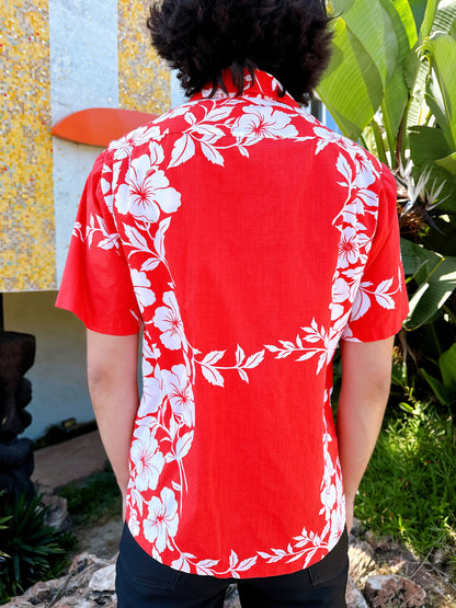 1970s Hilo Hattie Red & White Hawaiian Shirt