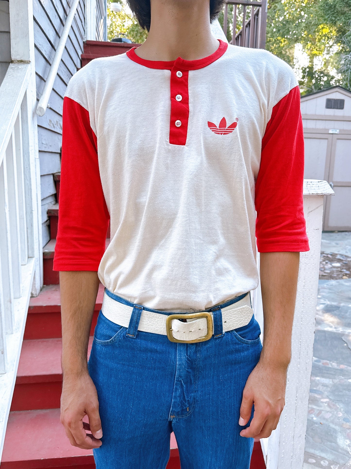 1980s Red & White Adidas Baseball Tee