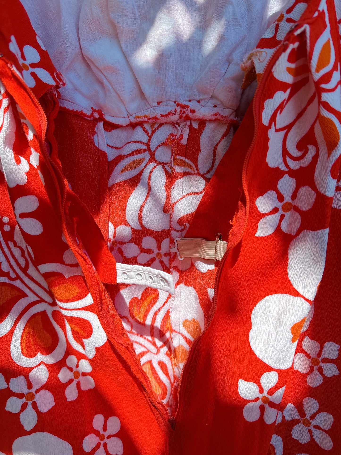 1960s Orange Hibiscus Hawaiian Maxi Dress