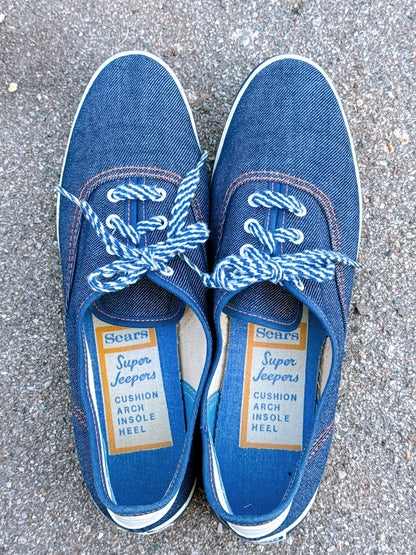 1960s Denim Super Jeepers Sneakers by Sears Size 7.5