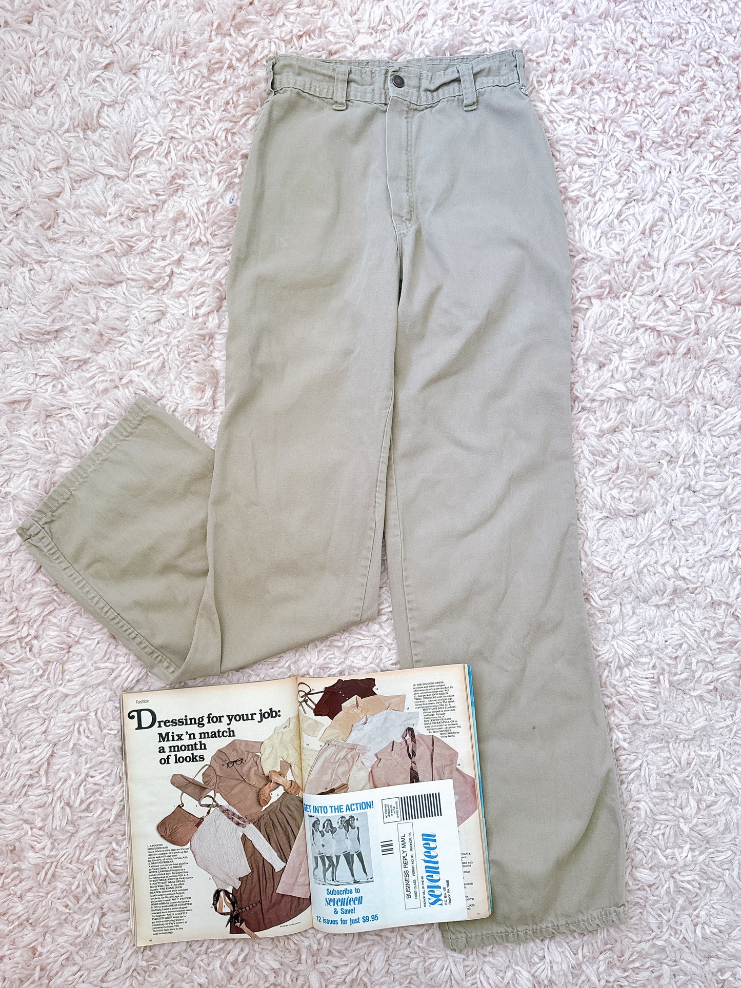 1970s Khaki Pleated Pocket Pants by Our Bottoms 26x32