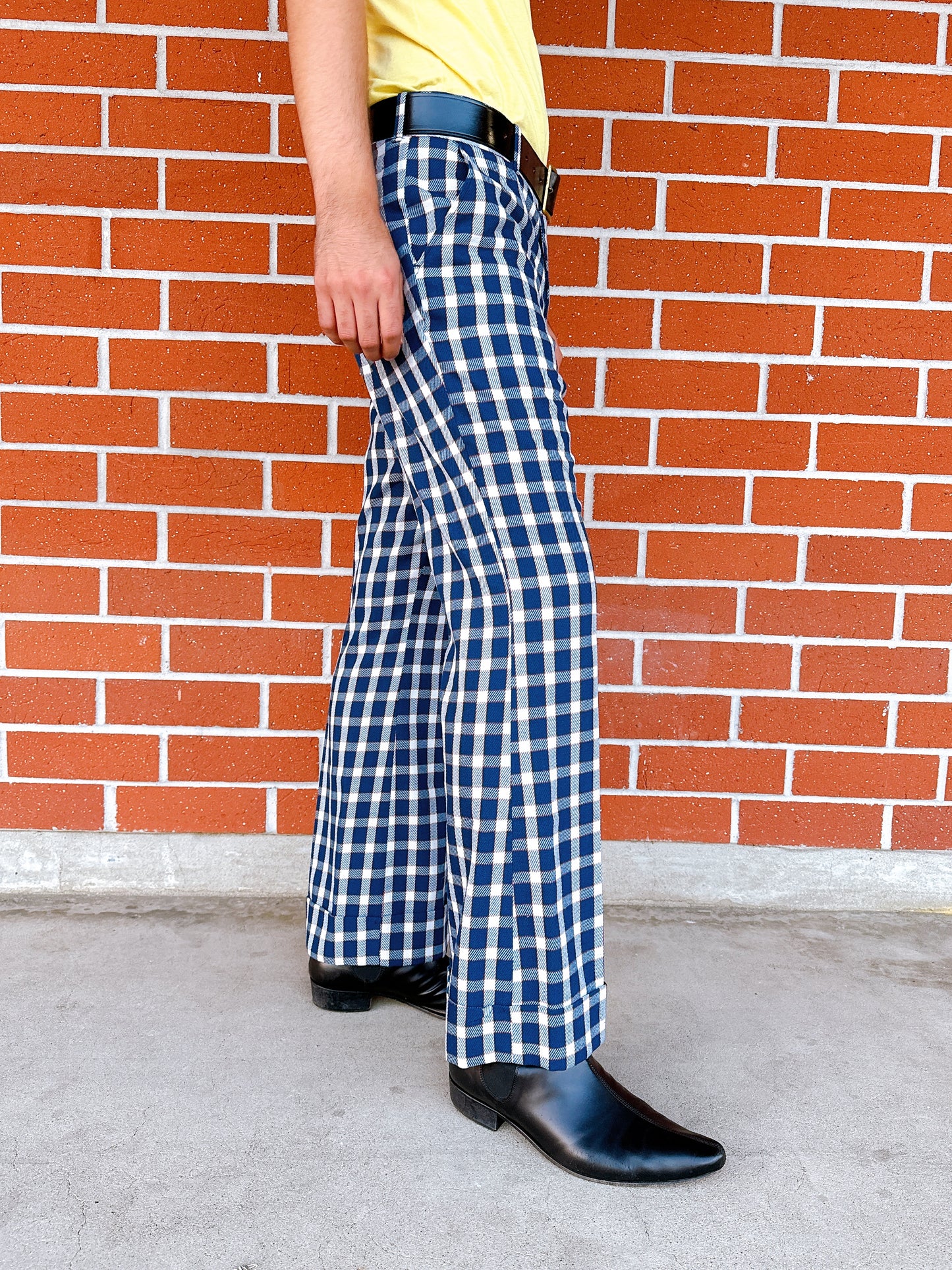 1970s Blue & White Plaid Flare Cuffed Levi’s Panatela Pants 36x31