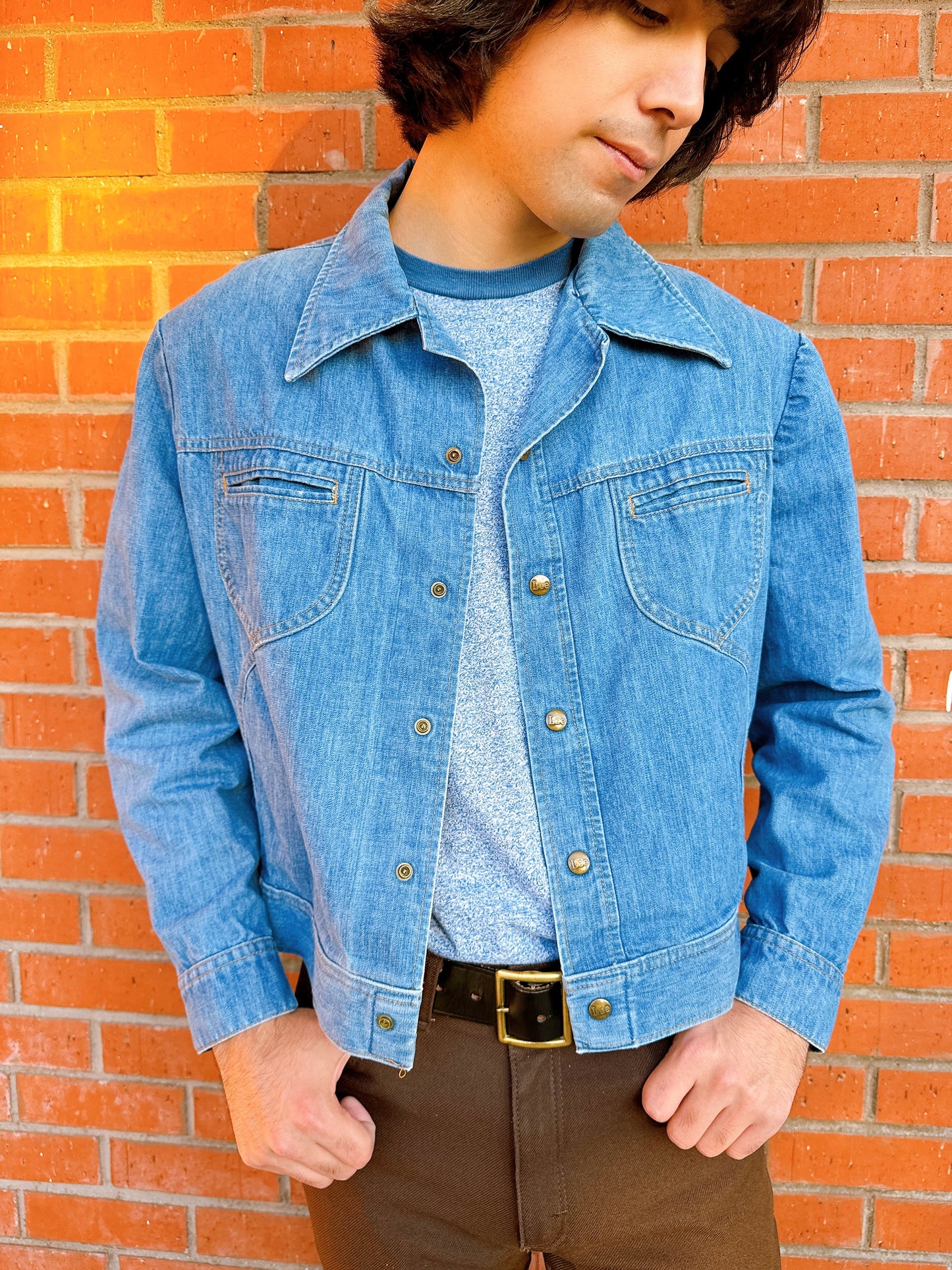 1970s Blue Denim Dagger Collar Jacket by Lee