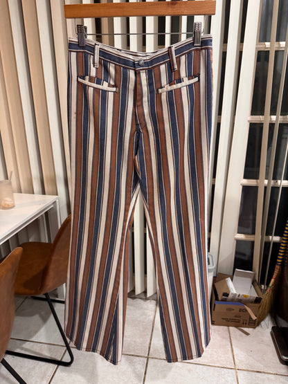 1960s Mod Striped Flared Pants – Brown, Navy & Cream