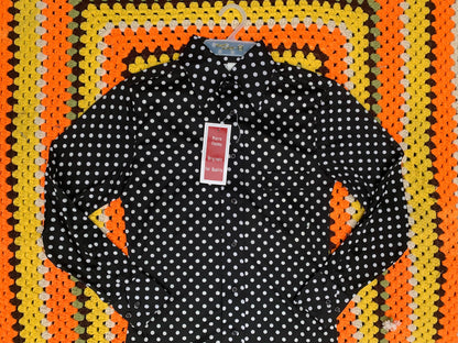 1970s Deadstock Black and White Polka Dot Polyester Shirt