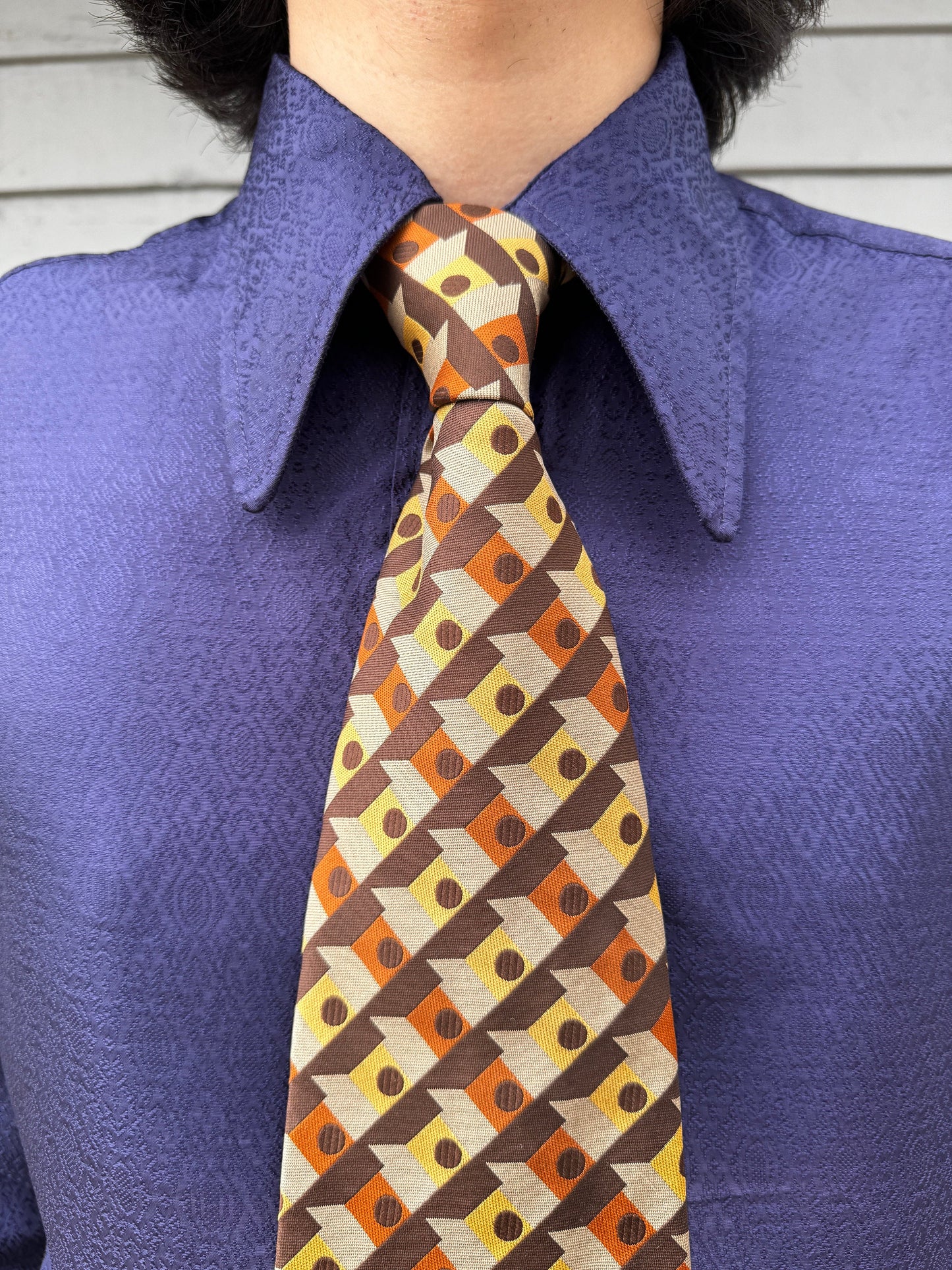 1970s Deadstock Brown and Orange Op Art Tie by Oleg Cassini