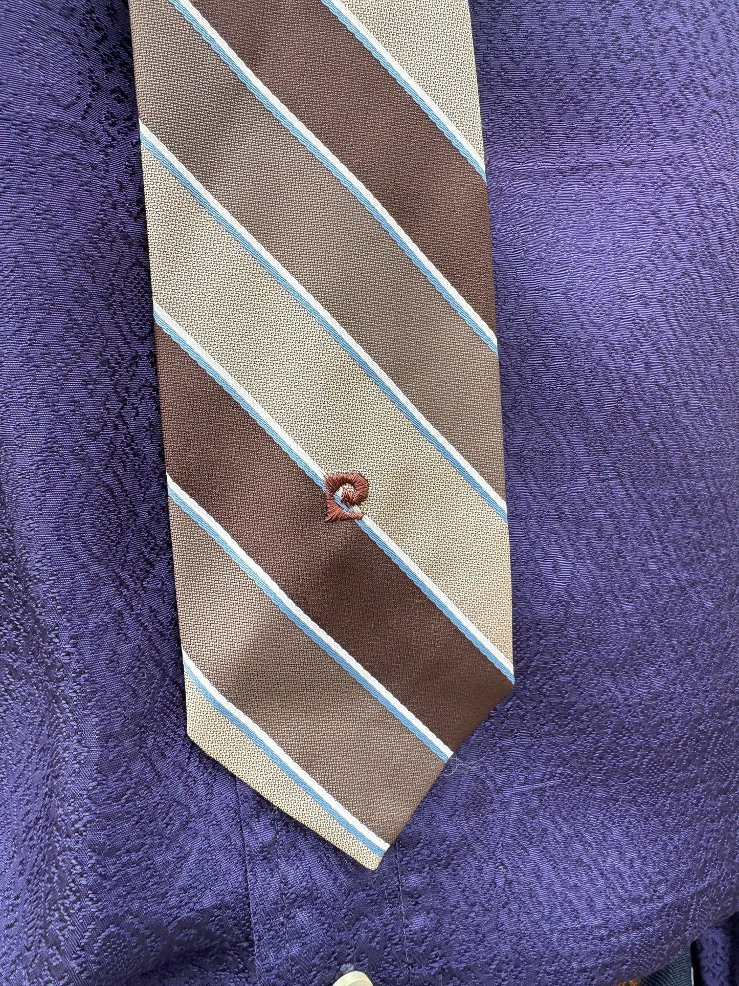 1970s Vintage 1970s Pierre Cardin Brown Striped Tie