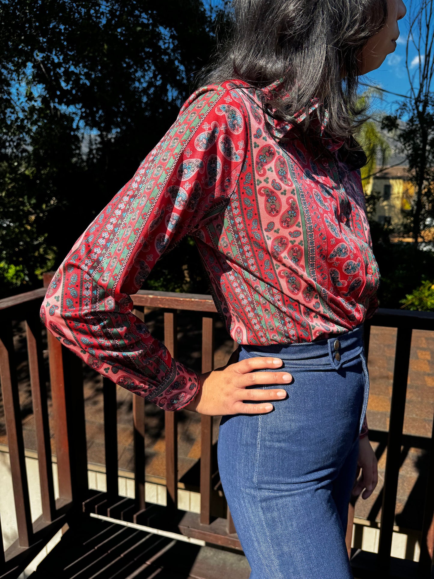 1970s Striped Paisley Button Up Top