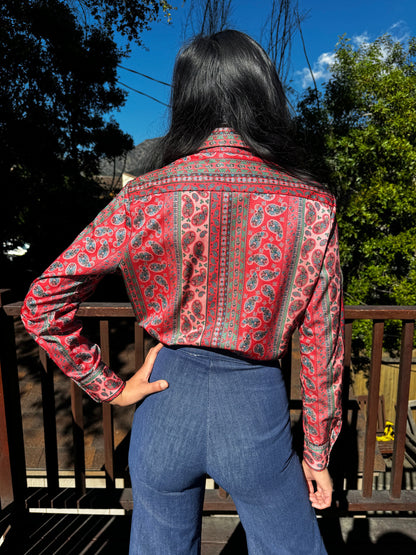 1970s Striped Paisley Button Up Top