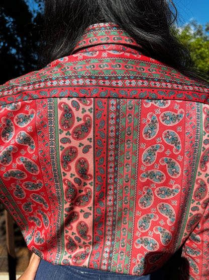 1970s Striped Paisley Button Up Top