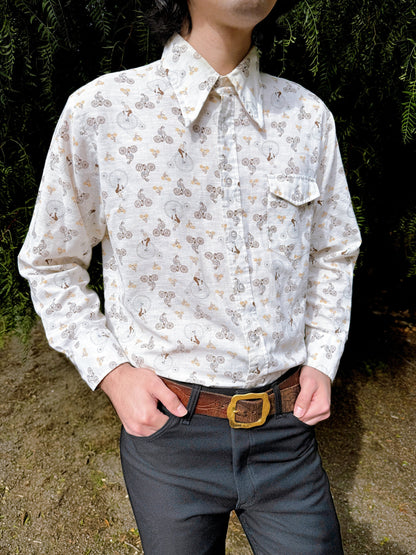 1970s Men’s Novelty Bicycle Button Up Top Shirt