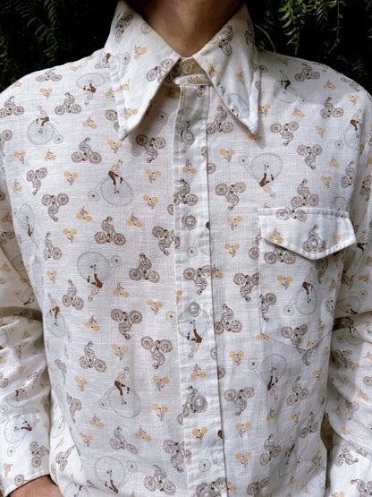 1970s Men’s Novelty Bicycle Button Up Top Shirt