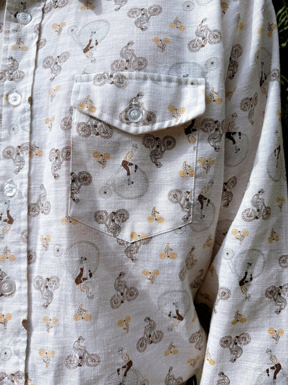 1970s Men’s Novelty Bicycle Button Up Top Shirt